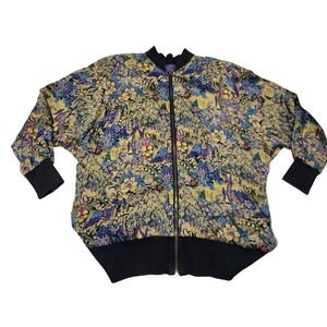 Vintage Betty Barclay Tapestry Bomber Jacket Floral‎ Jacquard Zip Up Oversized